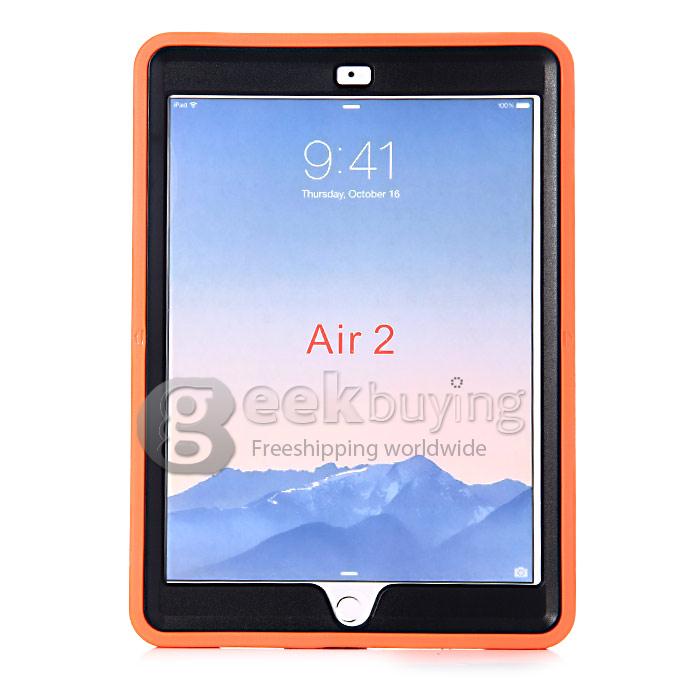 New Silicon 360 Full Degree Rotating Case Cover with Hand Tether Strap for Apple iPad Air 2 - Orange