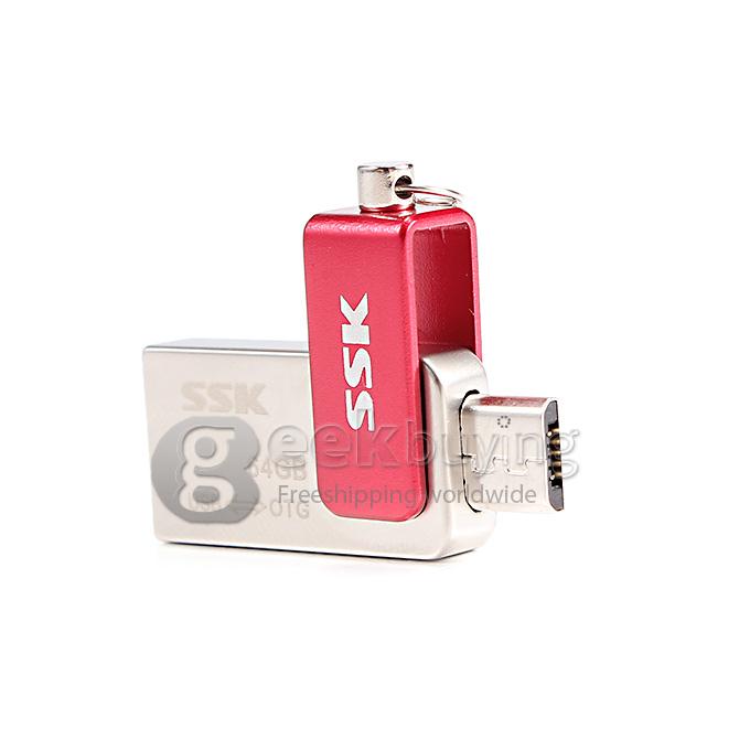 SSK SFD239 64GB USB 2.0 + Micro USB OTG Flash Drive for Smart Phone - Silver