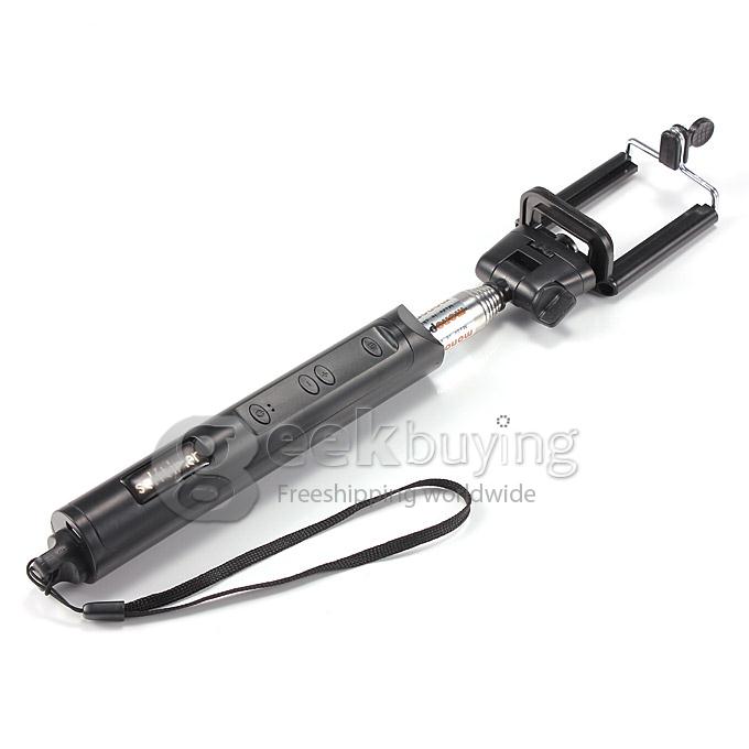 Extendable Stretch Wireless Bluetooth Self Camera Monopod Handheld Selfie Stick Support Remote Shutter (110cm) - Black