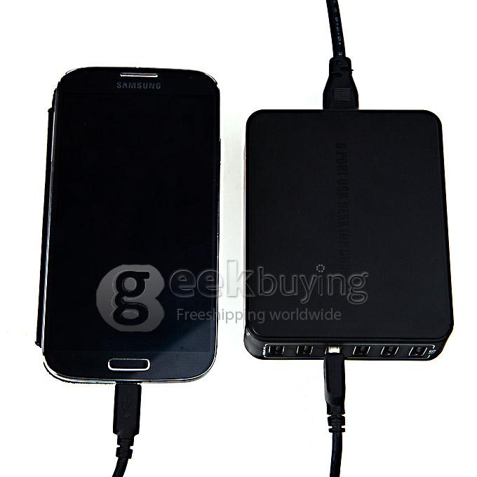 6 Port USB Family Travel Desktop USB Charger Adapter For iPhone Samsung Sony 33W - Black