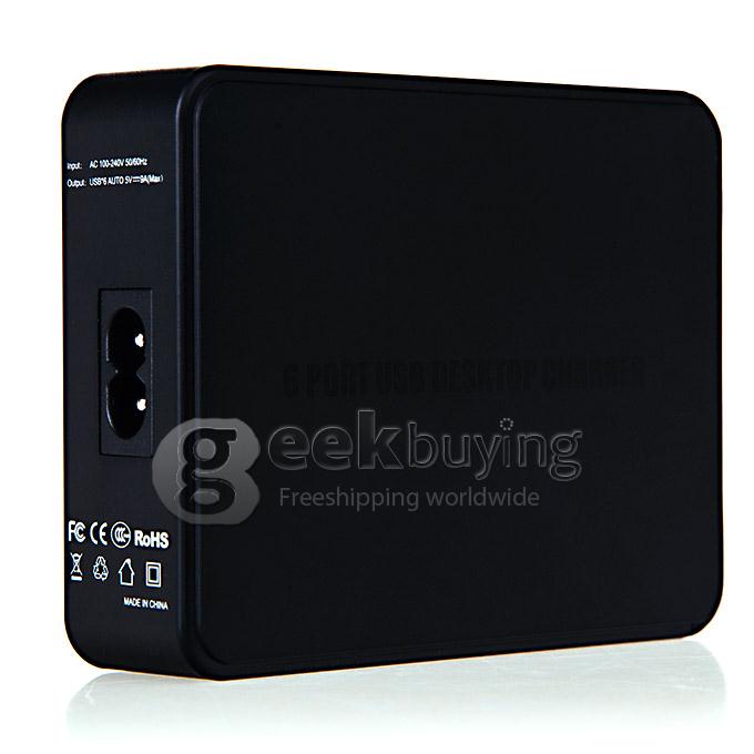 6 Port USB Family Travel Desktop USB Charger Adapter For iPhone Samsung Sony 33W - Black