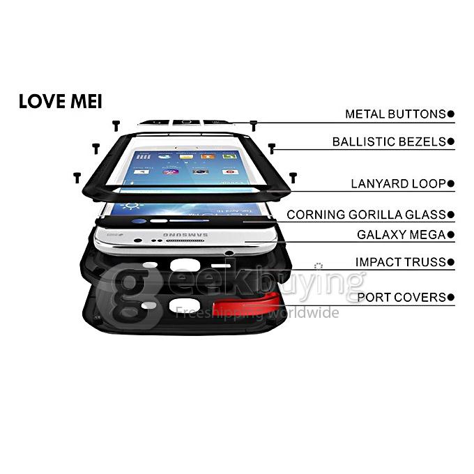 Lovemei Aluminum Powerful Shockproof Gorilla Glass Metal Case Cover for Samsung Galaxy Mega 5.8 - Black