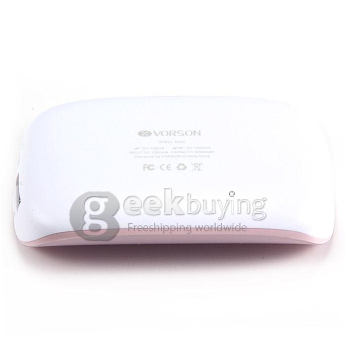 Vorson Shell Dual USB 6000mAh Power Bank External Battery 1.2A for iPhone iPad Smartphone Tablet - Pink