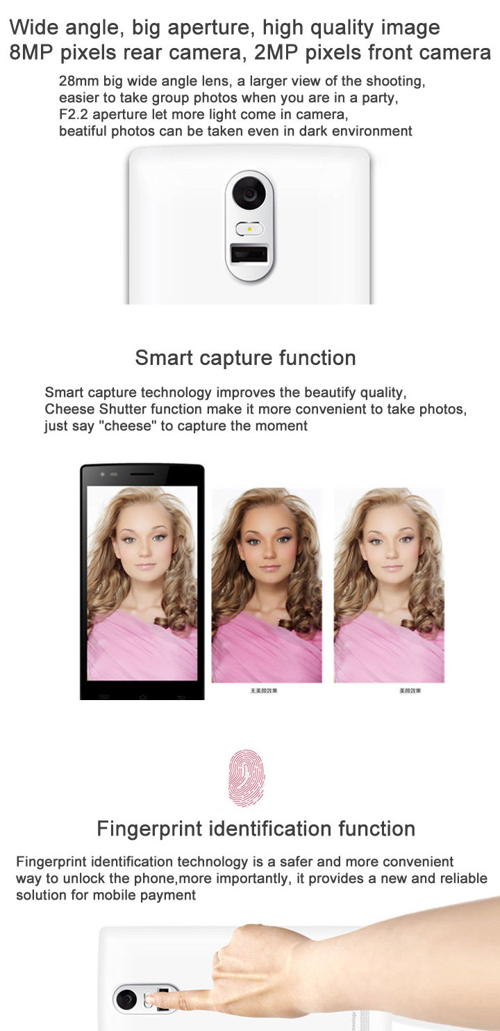 MPIE G7 MTK6582 Quad Core 1.3GHz 5.0inch Smartphone Android 4.4 2GB+8GB Fingerprint Identification Air Gesture 4G - White