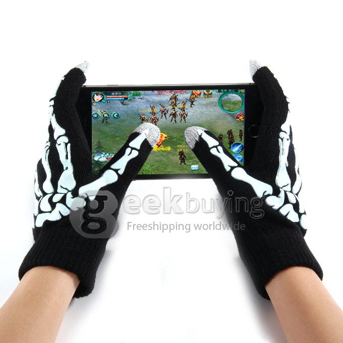 Unisex Magic Skull Capacity Touch Screen Gloves Texting Stretch Winter Knit for Smartphone Iphone Tablet - Light Blue
