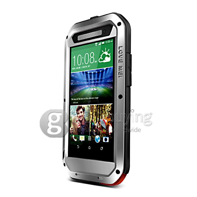 Lovemei Aluminum Powerful Shockproof Gorilla Glass Metal Case Cover for HTC E8 - Silver