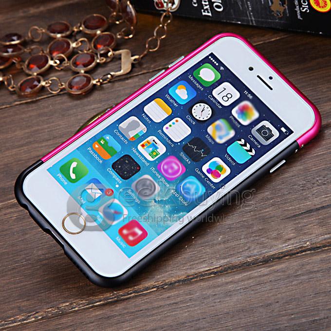 Ultra Thin Bicolour Aluminum Metal Bumper Back Case Cover for iPhone 6 4.7inch - Black&Rose