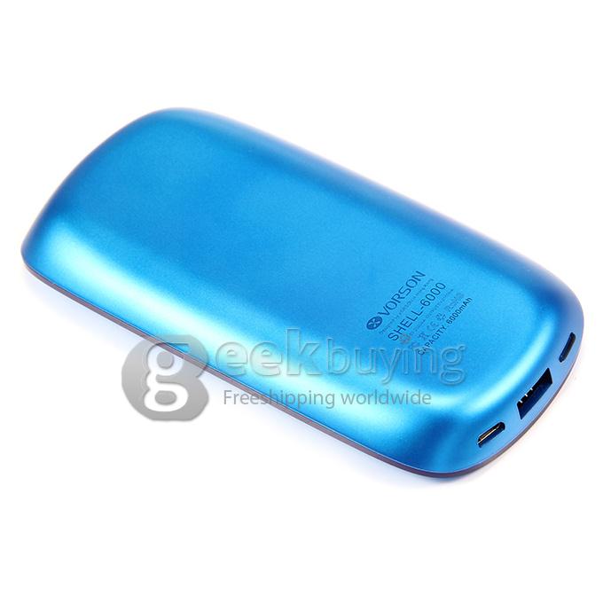 Vorson SHELL II 6000mAh USB Mobile Power Bank External Battery 2.1A for Smartphone Tablet - Blue