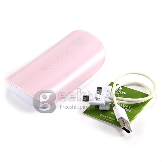 Vorson Shell Dual USB 6000mAh Power Bank External Battery 1.2A for iPhone iPad Smartphone Tablet - Pink