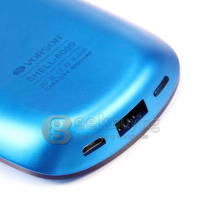 Vorson SHELL II 6000mAh USB Mobile Power Bank External Battery 2.1A for Smartphone Tablet - Blue
