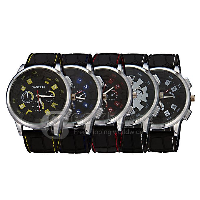 SANEESI Four Big Number Fashion Silicone Band Analog Sport Quartz Wrist Watch for Man - Blue