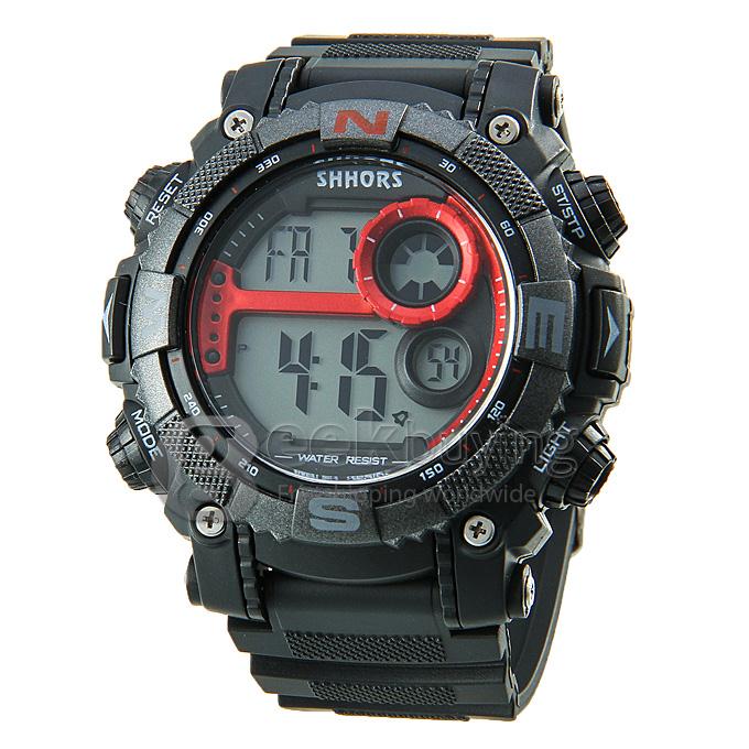 SHHORS 805 Fashion LED Waterproof 30M Rubber Band Digital Quartz Sport Wrist Watch for Man - Red