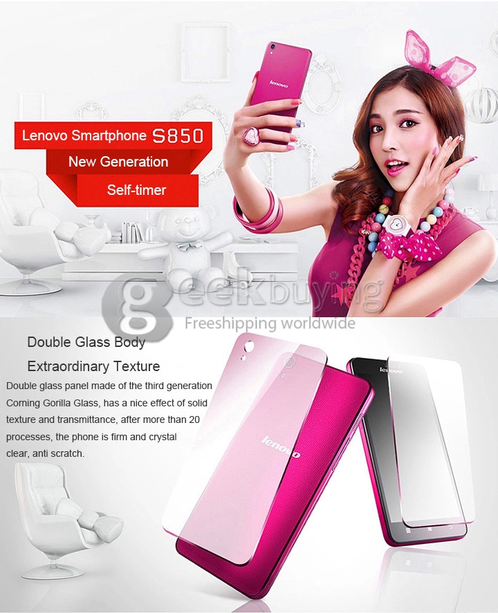 Lenovo S850 5.0 Inch Android 4.4 Smartphone MTK6582 Quad Core 1.3GHz 1GB RAM 16GB ROM HD Gorilla Glass - Pink