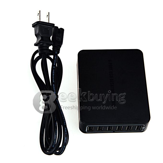 6 Port USB Family Travel Desktop USB Charger Adapter For iPhone Samsung Sony 33W - Black