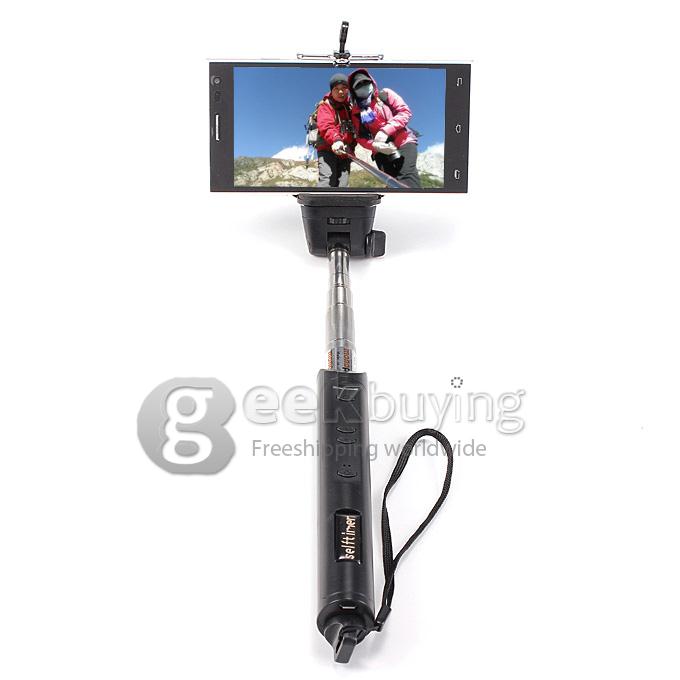 Extendable Stretch Wireless Bluetooth Self Camera Monopod Handheld Selfie Stick Support Remote Shutter (110cm) - Black