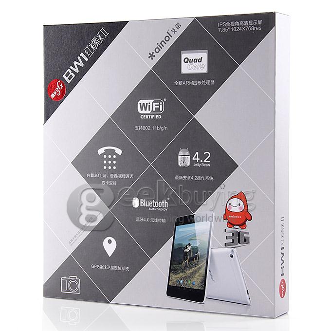 Ainol Novo BW1 II 3G Phone MTK8382 Quad Core 7.85 Inch Tablet PC Android 4.2 OS 16GB ROM GPS BT - Black