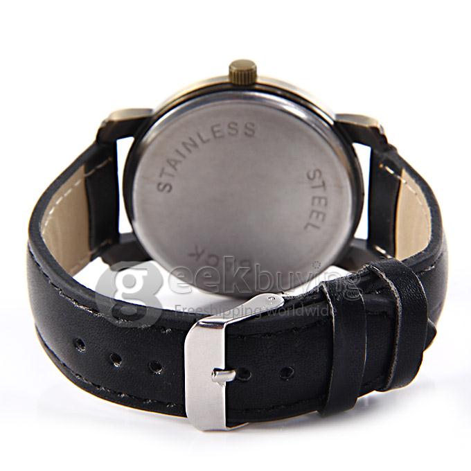 E-LY Unisex Fashion Vintage Round Dial Rome Calibration Leather Band Analog Quartz Watch - Black
