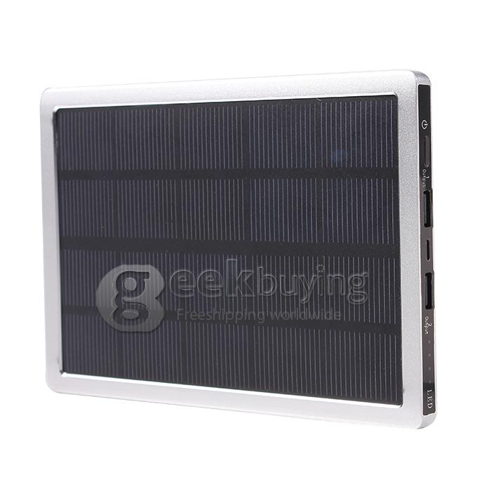 Aluminum Mobile 10000mAh Dual USB Charger Solar Power Bank 1A/2A for iPhone/iPad/Galaxy Pad - Silver