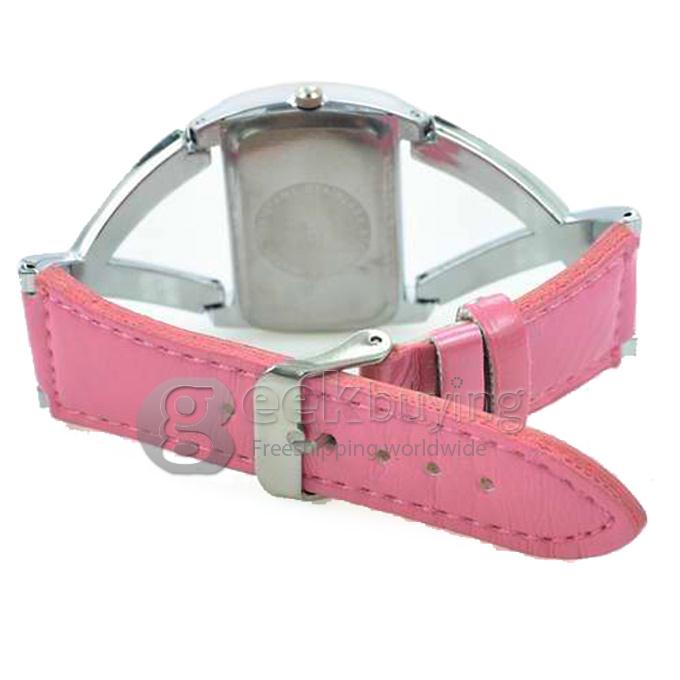 GOGO 862 Woman's Fashion Leather Band Analog Quartz Watch with Diamond - Pink