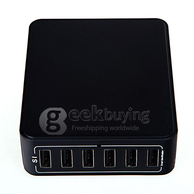 6 Port USB Family Travel Desktop USB Charger Adapter For iPhone Samsung Sony 33W - Black
