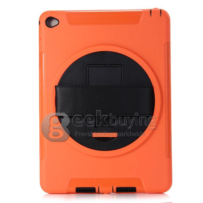 New Silicon 360 Full Degree Rotating Case Cover with Hand Tether Strap for Apple iPad Air 2 - Orange