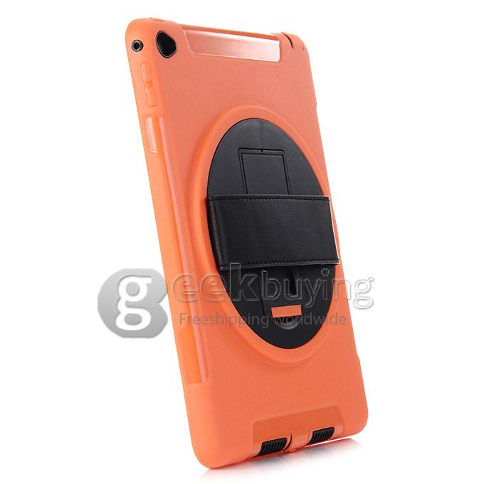 New Silicon 360 Full Degree Rotating Case Cover with Hand Tether Strap for Apple iPad Air 2 - Orange