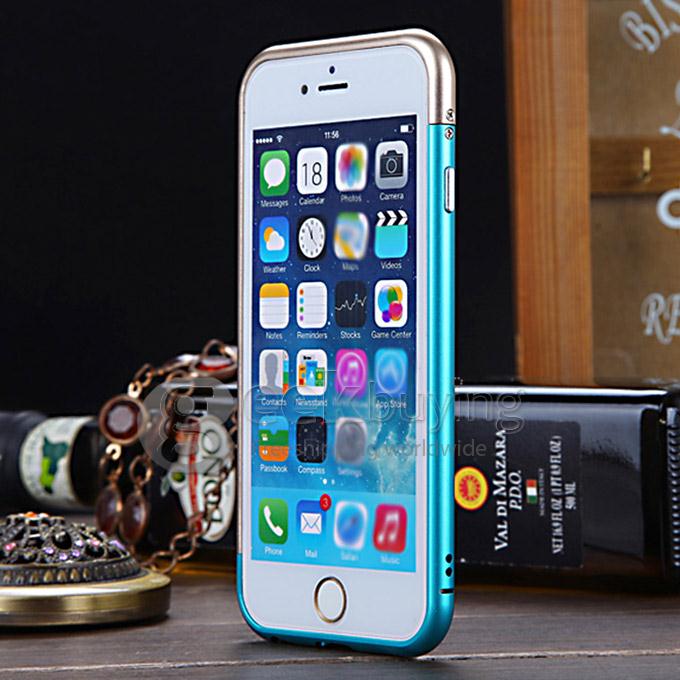 Ultra Thin Bicolour Aluminum Metal Bumper Back Case Cover for iPhone 6 4.7inch - Golden&Blue