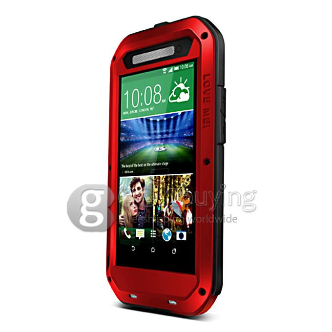 Lovemei Aluminum Powerful Shockproof Gorilla Glass Metal Case Cover for HTC E8 - Red