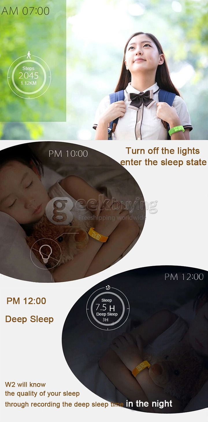 W2 Multi-function USB LED 3D Smart Wrist Band Watch Support Time Calorie 3D Pedometer Temperature Sleep Health Monitor - Black