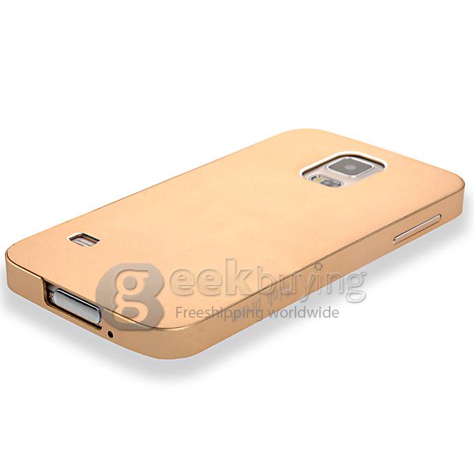 New Aluminum Metal Bumper With Back Cover Case for Sumsang Galaxy S5 i9600 - Golden