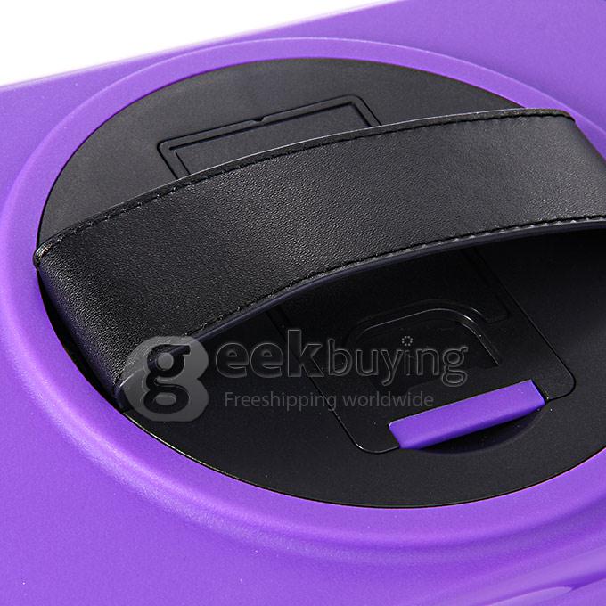 New Silicon 360 Full Degree Rotating Case Cover with Hand Tether Strap for Apple iPad Air 2 - Purple