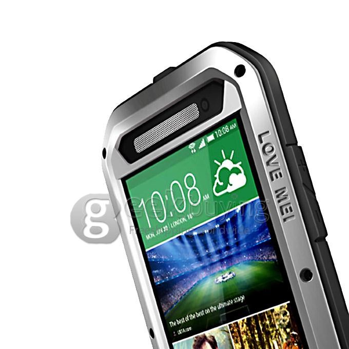 Lovemei Aluminum Powerful Shockproof Gorilla Glass Metal Case Cover for HTC E8 - Silver