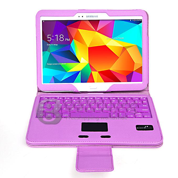 New Bluetooth Keyboard Case Cover Touchpad for Samsung Galaxy Tab 3 4 10.1 Inch Tablet - Purple