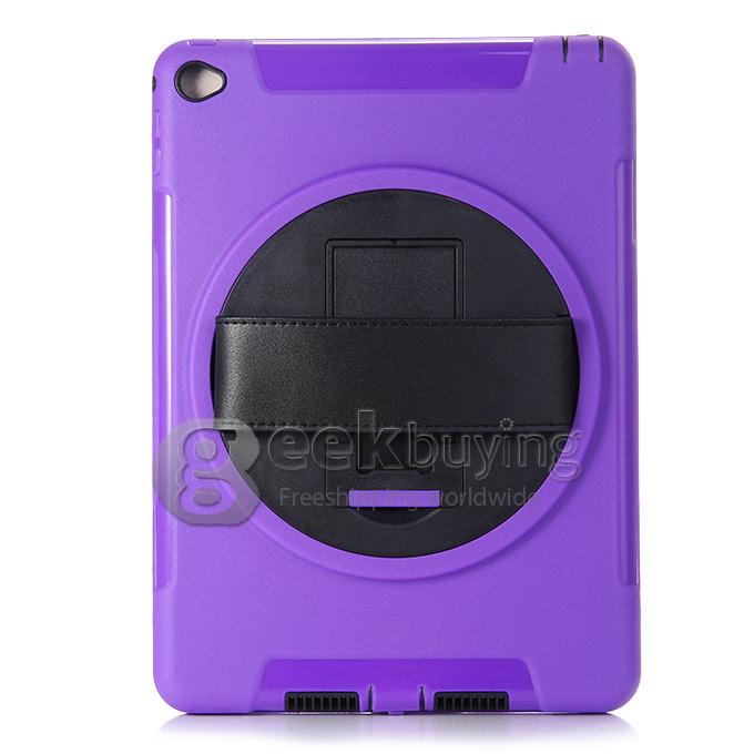 New Silicon 360 Full Degree Rotating Case Cover with Hand Tether Strap for Apple iPad Air 2 - Purple