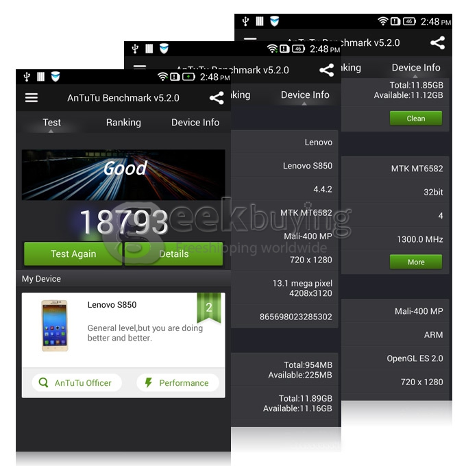 Lenovo S850 MTK6582 Quad Core 1.3GHz 5.0 Inch Android 4.4 Smartphone 1GB RAM 16GB ROM HD Gorilla Glass - Blue