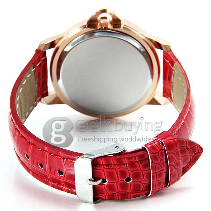 G729 Lady Style Casual Crocodile Leather Band Analog Quartz Watch with Diamond for Woman - Red