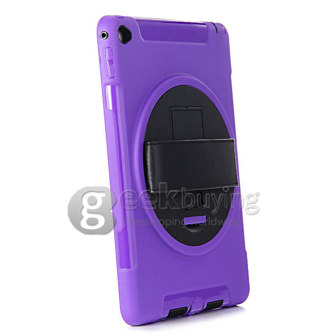 New Silicon 360 Full Degree Rotating Case Cover with Hand Tether Strap for Apple iPad Air 2 - Purple