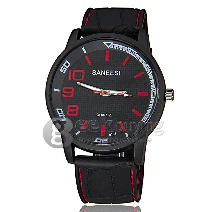 SANEESI 6131 Fashion Round Dial Silicone Band Analog Sport Quartz Wrist Watch for Man - Red
