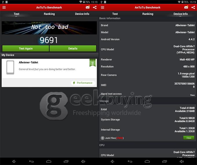 Q90 Allwinner A23 7 Inch Tablet PC Android 4.4 OS 4GB ROM Capacitive Touch Screen Dual Cameras - Black