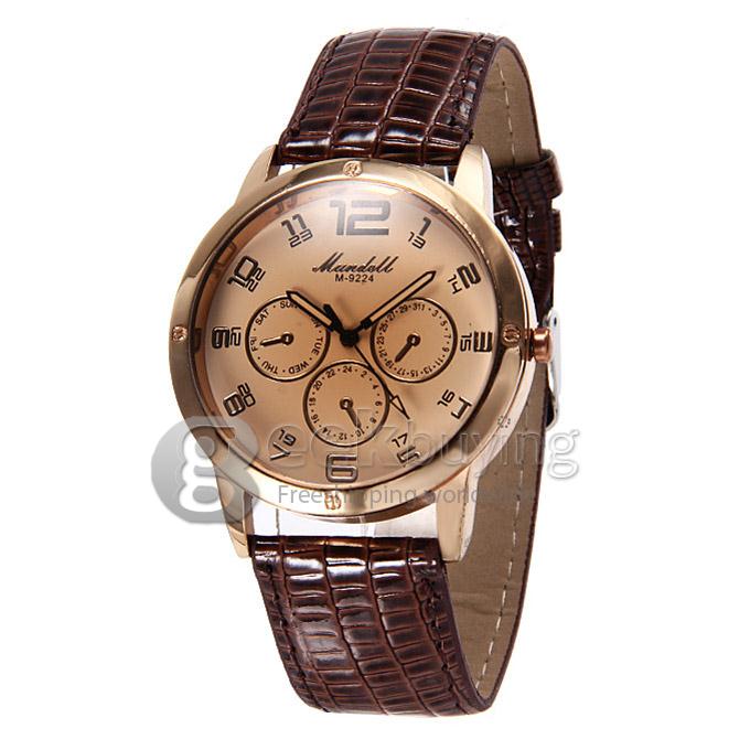 Mundell M-9224 Lady Style Casual Crocodile Leather Band Analog Quartz Watch for Woman - Brown