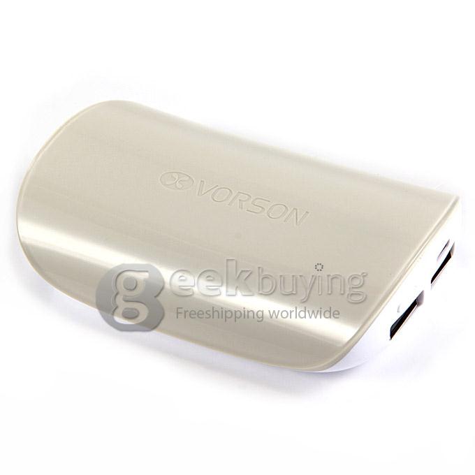 Vorson Shell Dual USB 6000mAh Power Bank External Battery 1.2A for iPhone iPad Smartphone Tablet - Cream Color