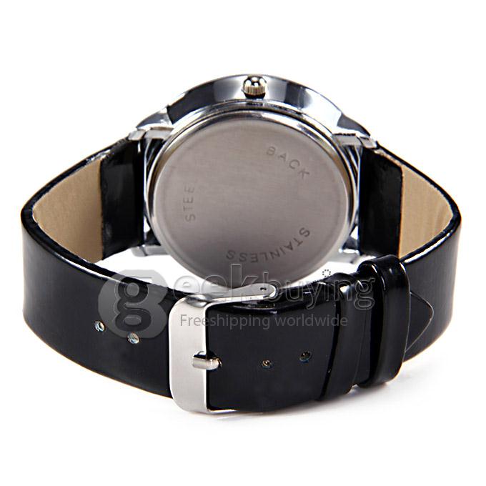Unisex Simple Round Dial Black Leather Band Analog Quartz Wrist Watch - Black