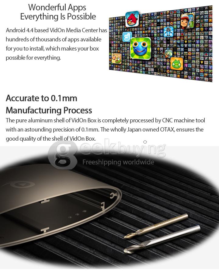 VidOn Box A31S Quad Core Android 4.4 Mini TV Box HDMI HDD Player 1G/8G VidOn XBMC 1080P 3D Blu-ray Playback DTS WIFI OTA - Gold
