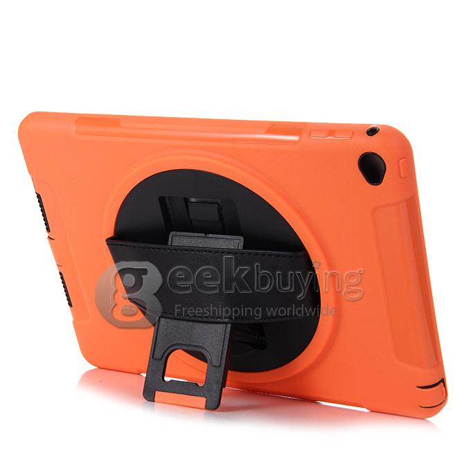 New Silicon 360 Full Degree Rotating Case Cover with Hand Tether Strap for Apple iPad Air 2 - Orange