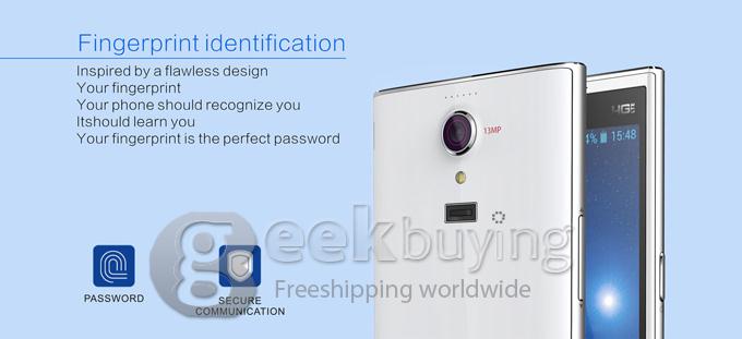 KINGZONE N3 5.0Inch IPS HD MTK6582 Quad Core 1.3GHz Smartphone Android 4.4 1GB 8GB 13.0MP 8.0MP NFC Fingerprint Identification FDD-LTE 4G - White