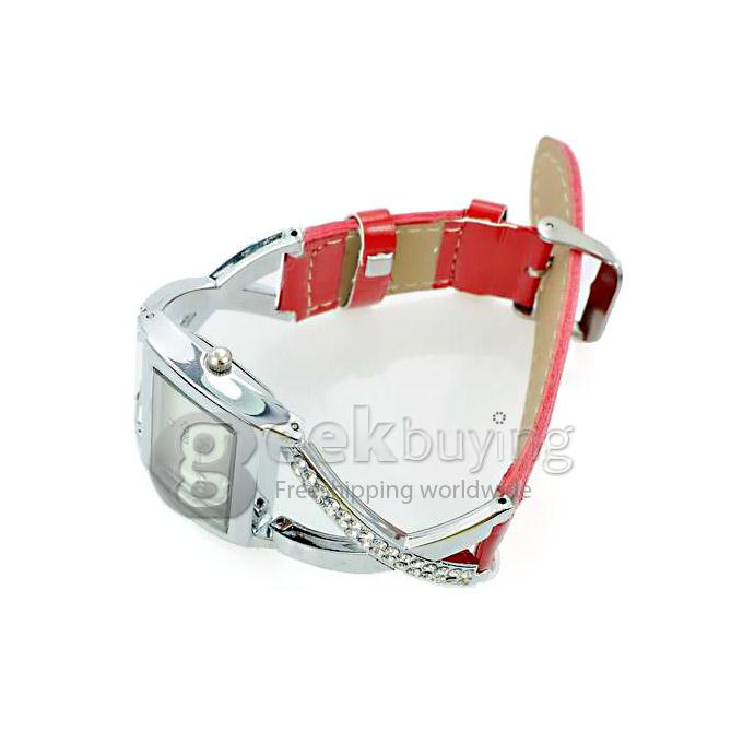 GOGO 862 Woman's Fashion Leather Band Analog Quartz Watch with Diamond - Red