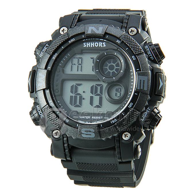 SHHORS 805 Fashion LED Waterproof 30M Rubber Band Digital Quartz Sport Wrist Watch for Man - Black