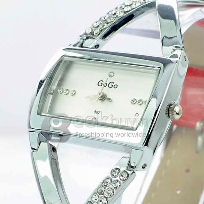 GOGO 862 Woman's Fashion Leather Band Analog Quartz Watch with Diamond - Pink