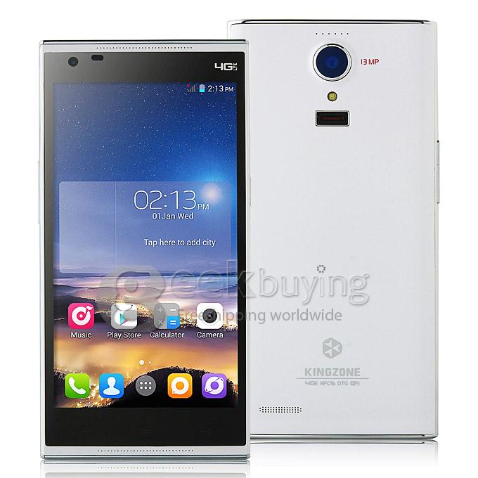 KINGZONE N3 5.0Inch IPS HD MTK6582 Quad Core 1.3GHz Smartphone Android 4.4 1GB 8GB 13.0MP 8.0MP NFC Fingerprint Identification FDD-LTE 4G - White