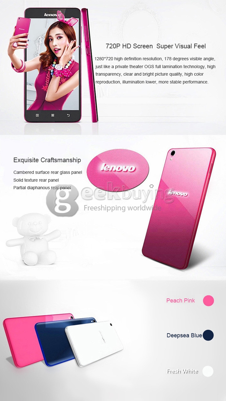 Lenovo S850 5.0 Inch Android 4.4 Smartphone MTK6582 Quad Core 1.3GHz 1GB RAM 16GB ROM HD Gorilla Glass - Pink